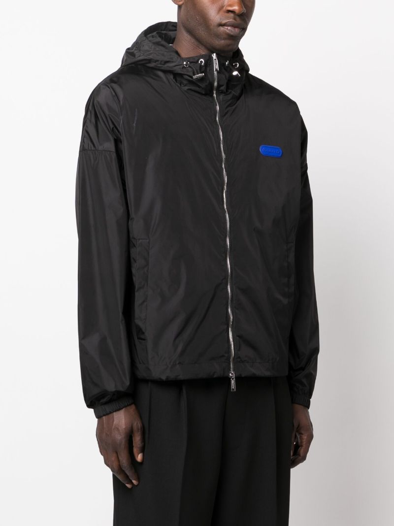 Black Logo Patch Hooded Windbreaker