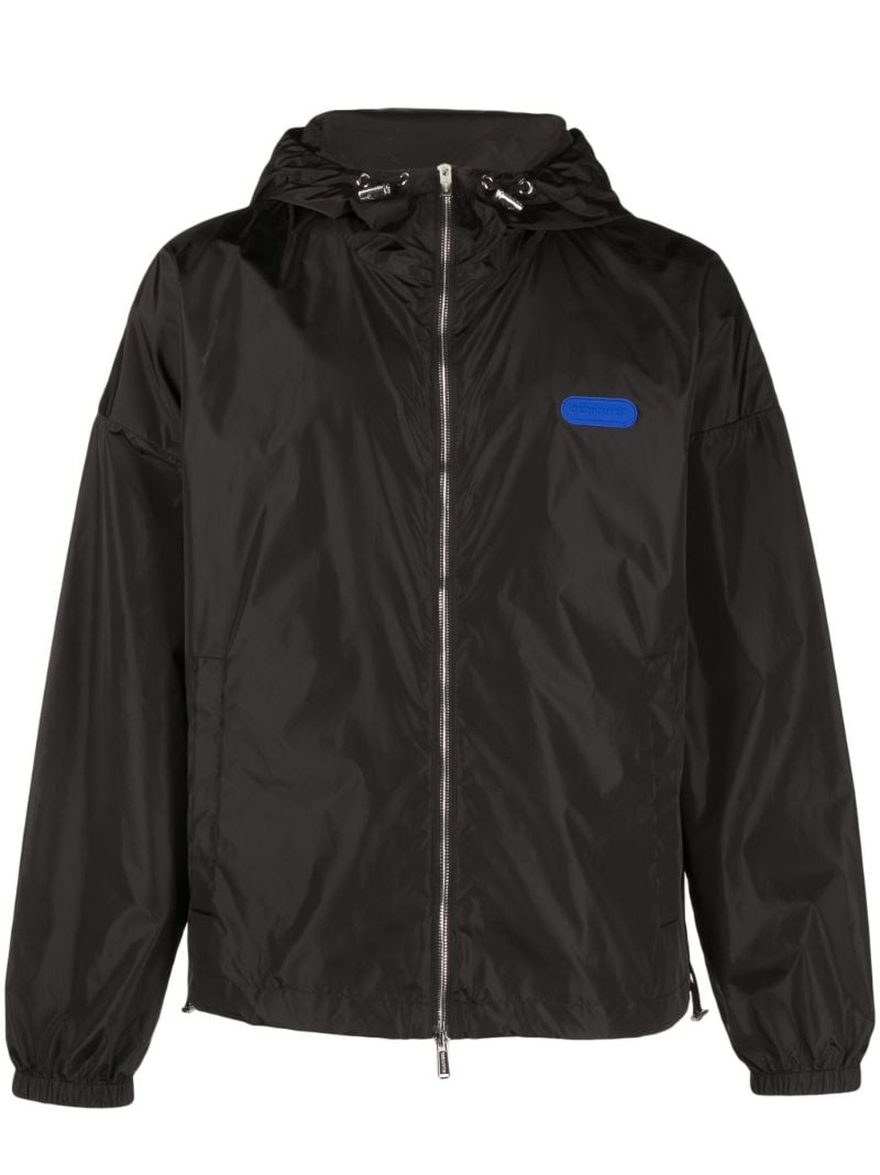 Black Logo Patch Hooded Windbreaker