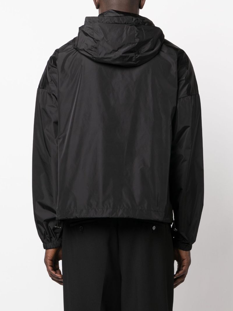 Black Logo Patch Hooded Windbreaker