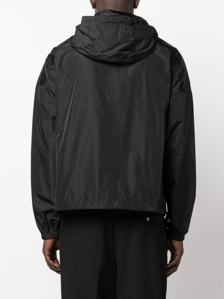 Black Logo Patch Hooded Windbreaker