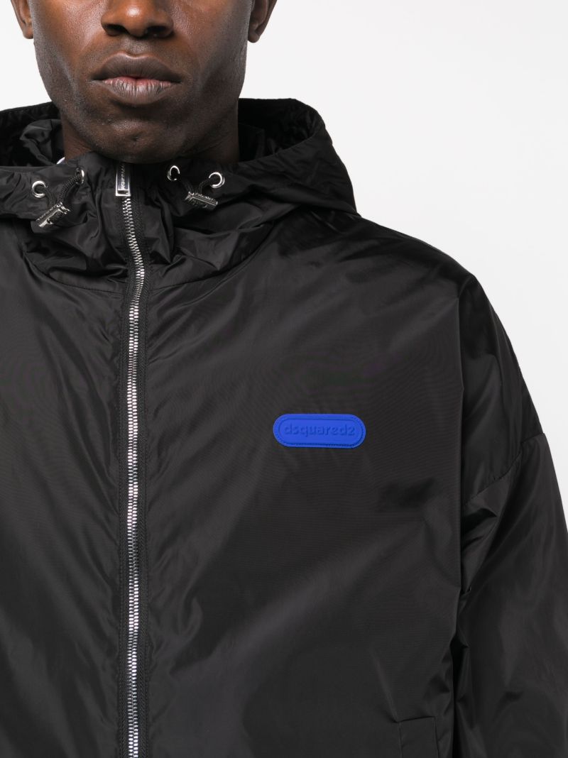 Black Logo Patch Hooded Windbreaker