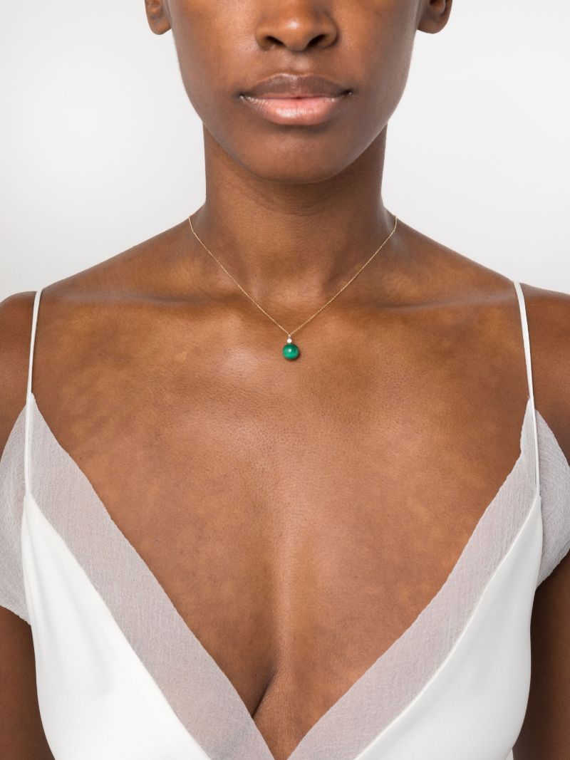 14k Yellow Gold Dot Malachite and Diamond Necklace