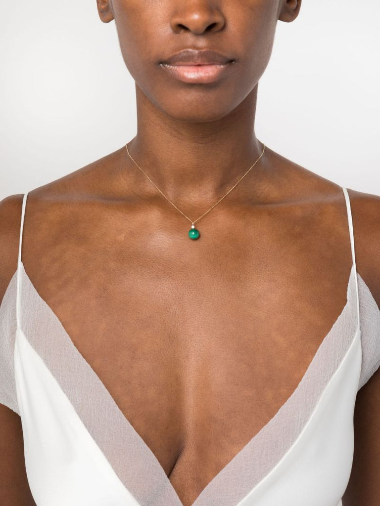14k Yellow Gold Dot Malachite and Diamond Necklace