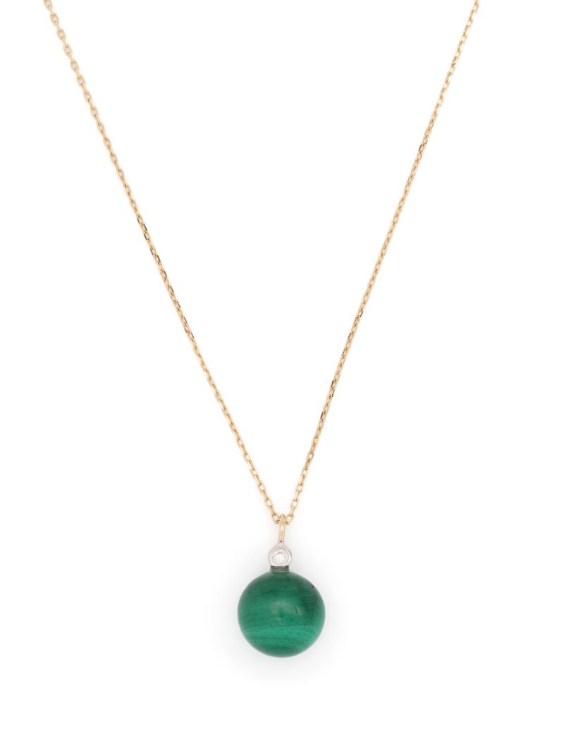 14k Yellow Gold Dot Malachite and Diamond Necklace