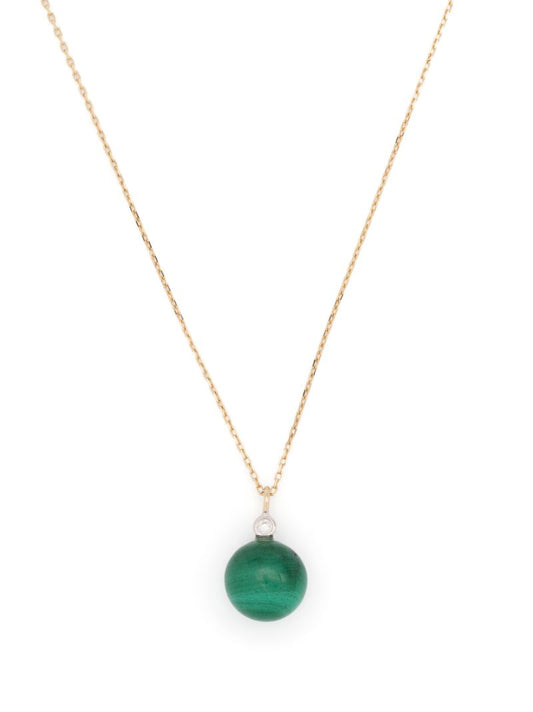 14k Yellow Gold Dot Malachite and Diamond Necklace