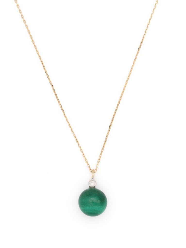 14k Yellow Gold Dot Malachite and Diamond Necklace