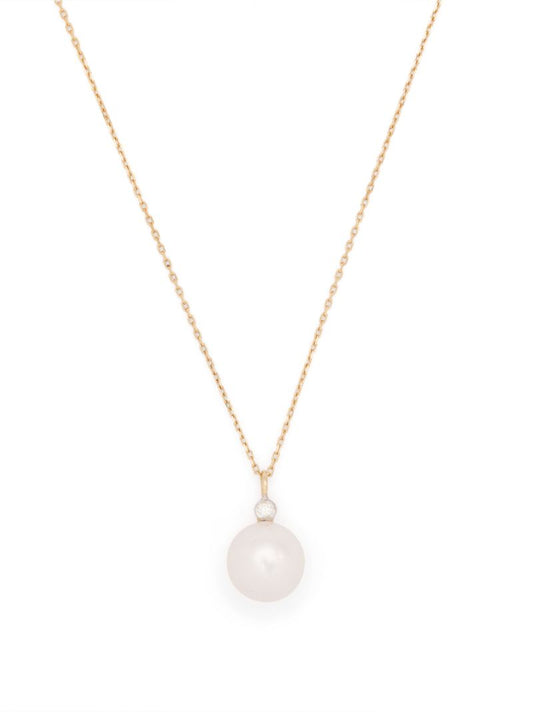 14k Yellow Gold Dot Pearl and Diamond Necklace