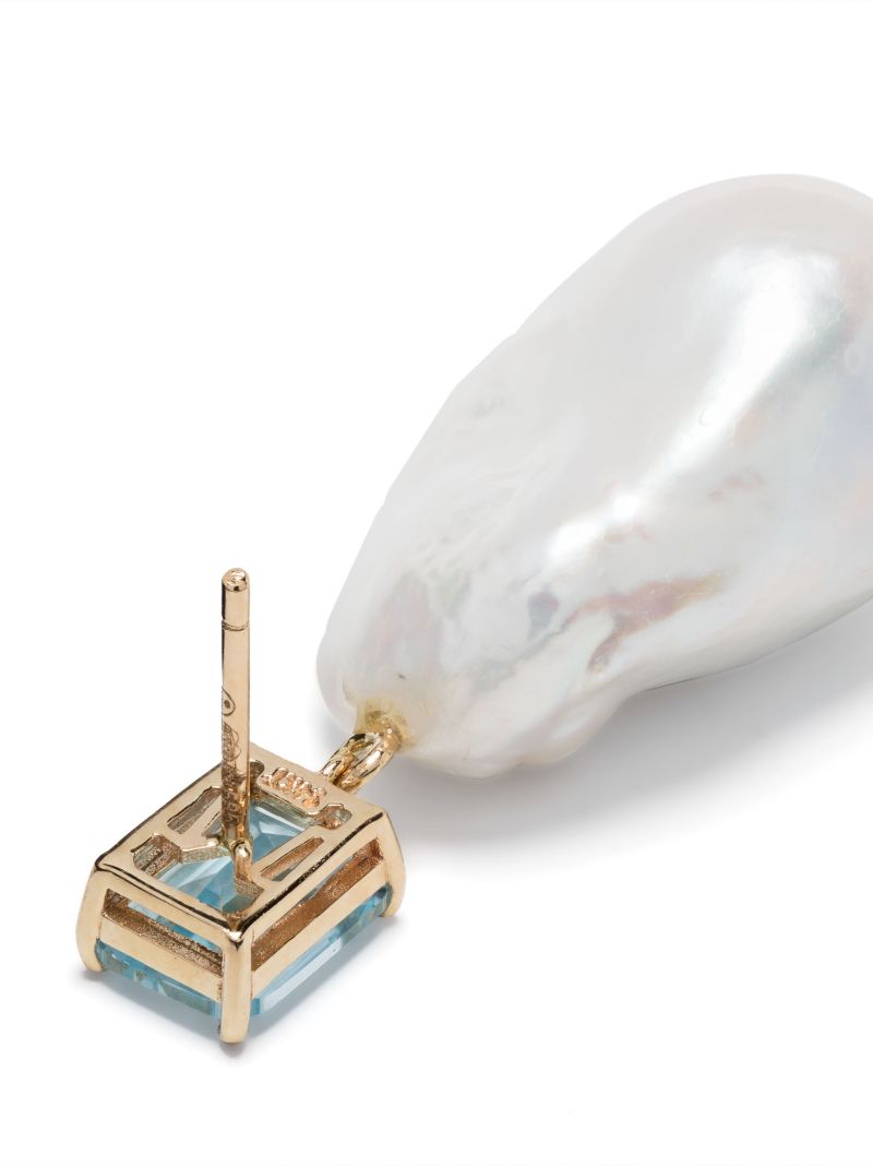 14k Yellow Gold Pearl and Topaz Drop Earrings