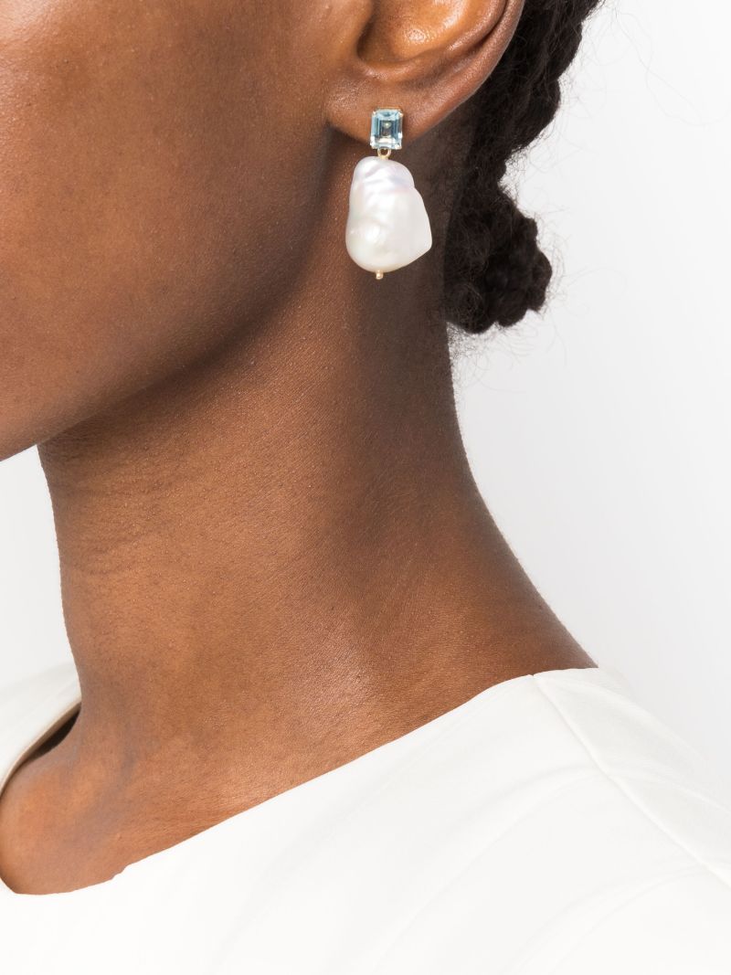 14k Yellow Gold Pearl and Topaz Drop Earrings