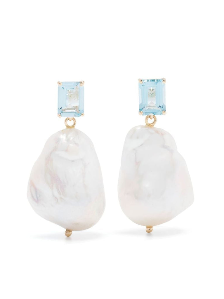 14k Yellow Gold Pearl and Topaz Drop Earrings
