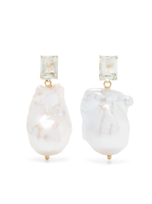 14k Yellow Gold Pearl and Amethyst Drop Earrings