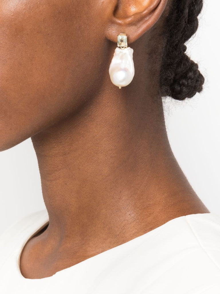 14k Yellow Gold Pearl and Amethyst Drop Earrings