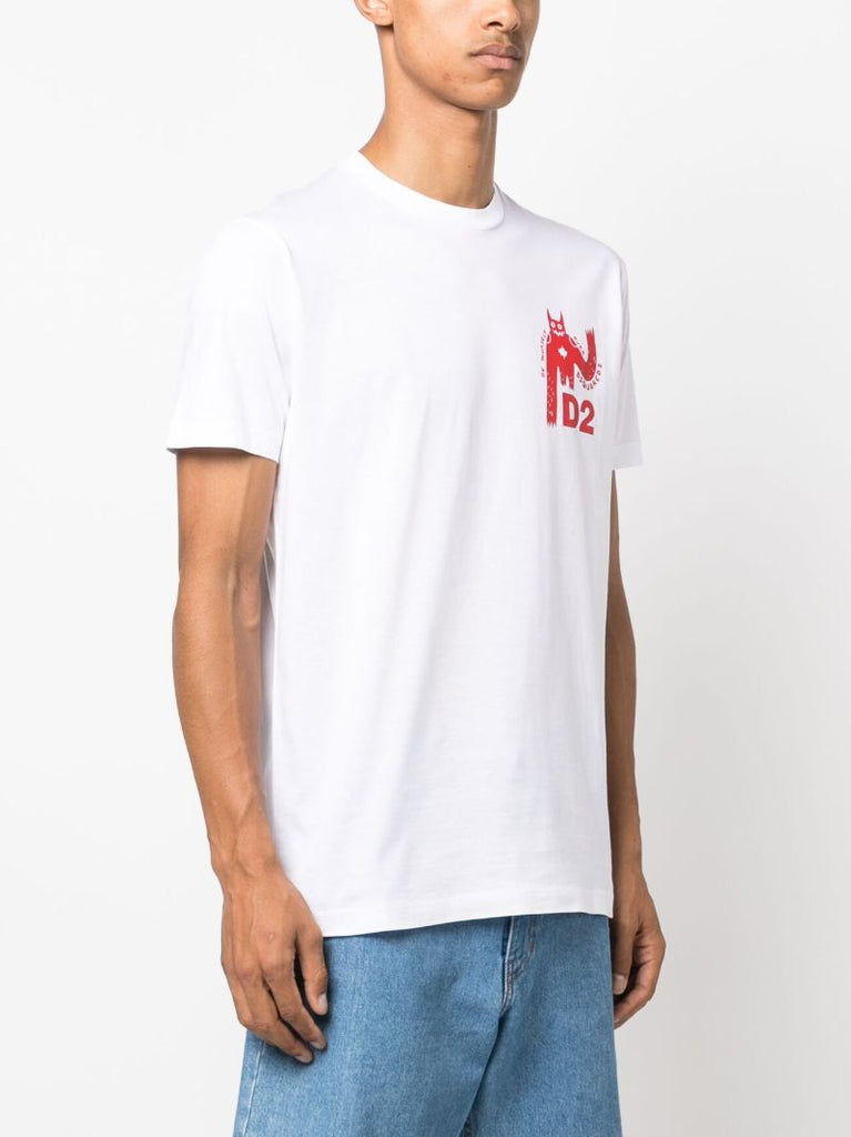 White Cool Fit Printed Cotton T-shirt
