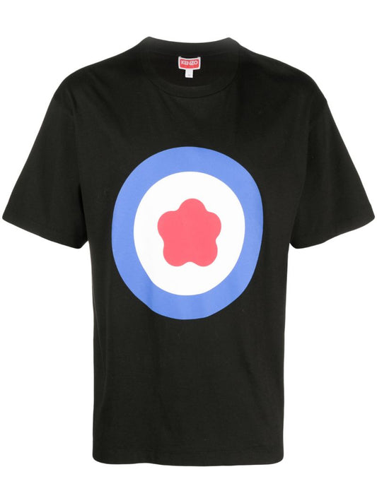 Black Target Print Cotton T-shirt