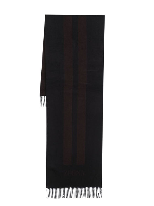 Black Silk Fringe-detail Scarf