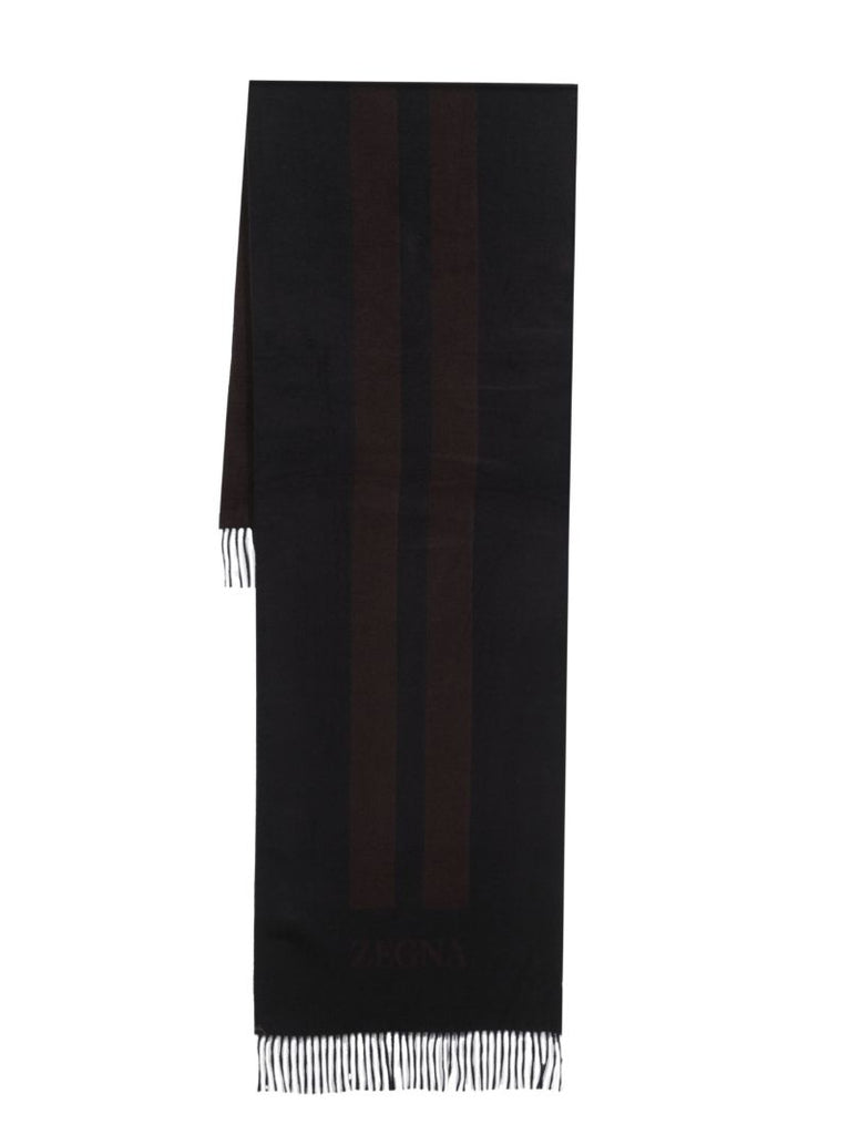 Black Silk Fringe-detail Scarf