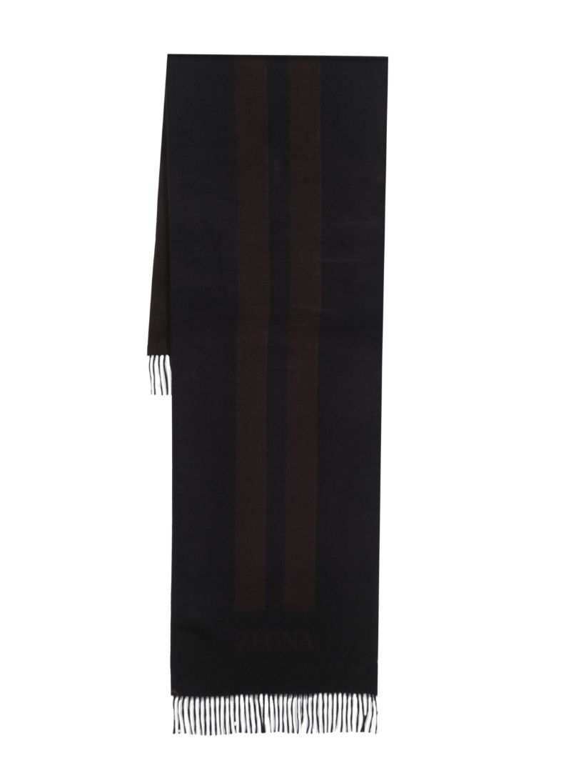 Black Silk Fringe-detail Scarf
