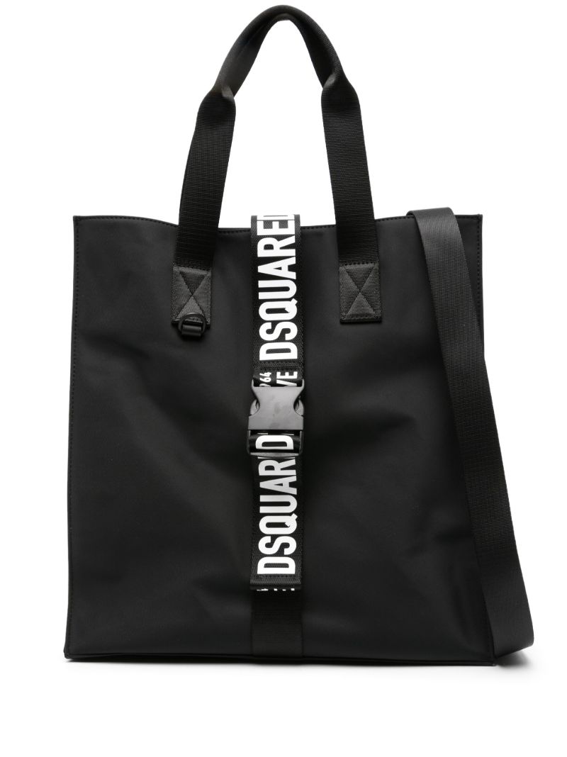 Black Logo-strap Tote Bag