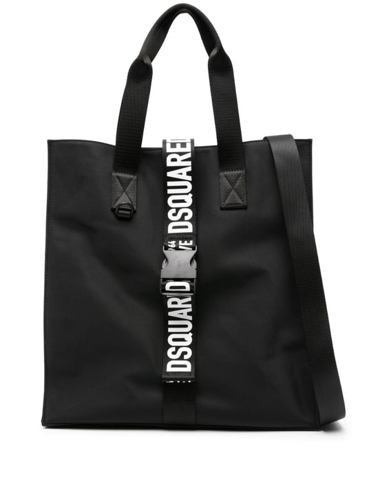 Black Logo-strap Tote Bag