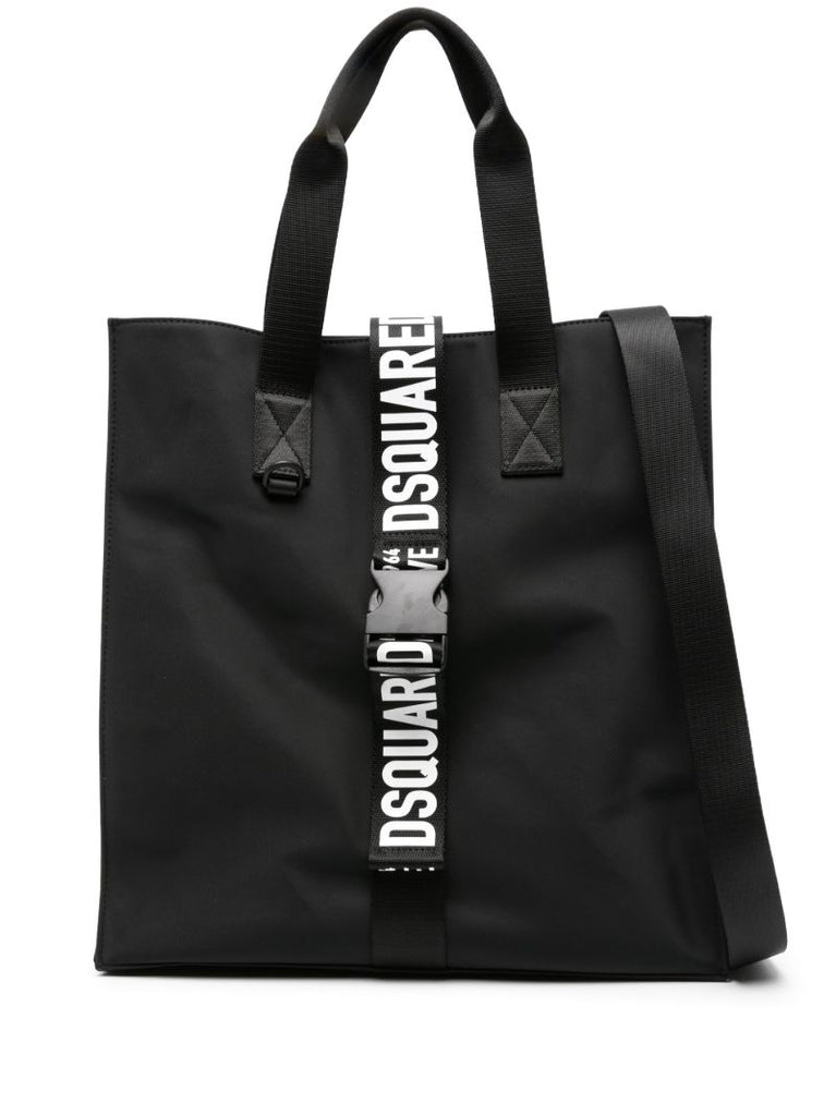Black Logo-strap Tote Bag