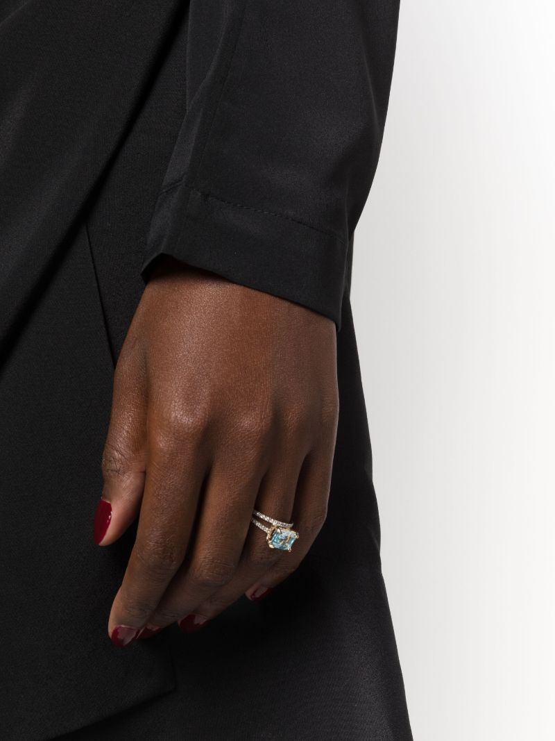 14k Yellow Gold Point of Focus Diamond and Topaz Ring