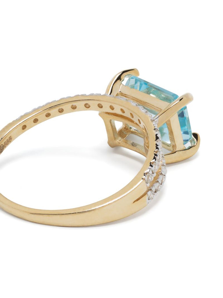 14k Yellow Gold Point of Focus Diamond and Topaz Ring