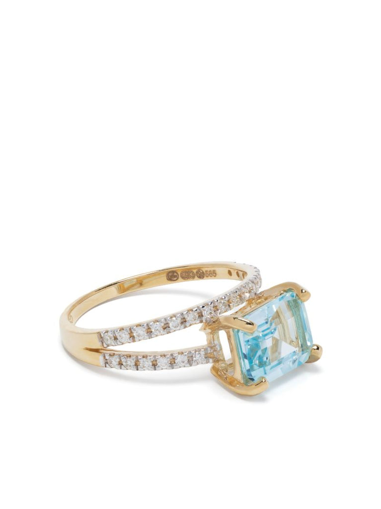 14k Yellow Gold Point of Focus Diamond and Topaz Ring