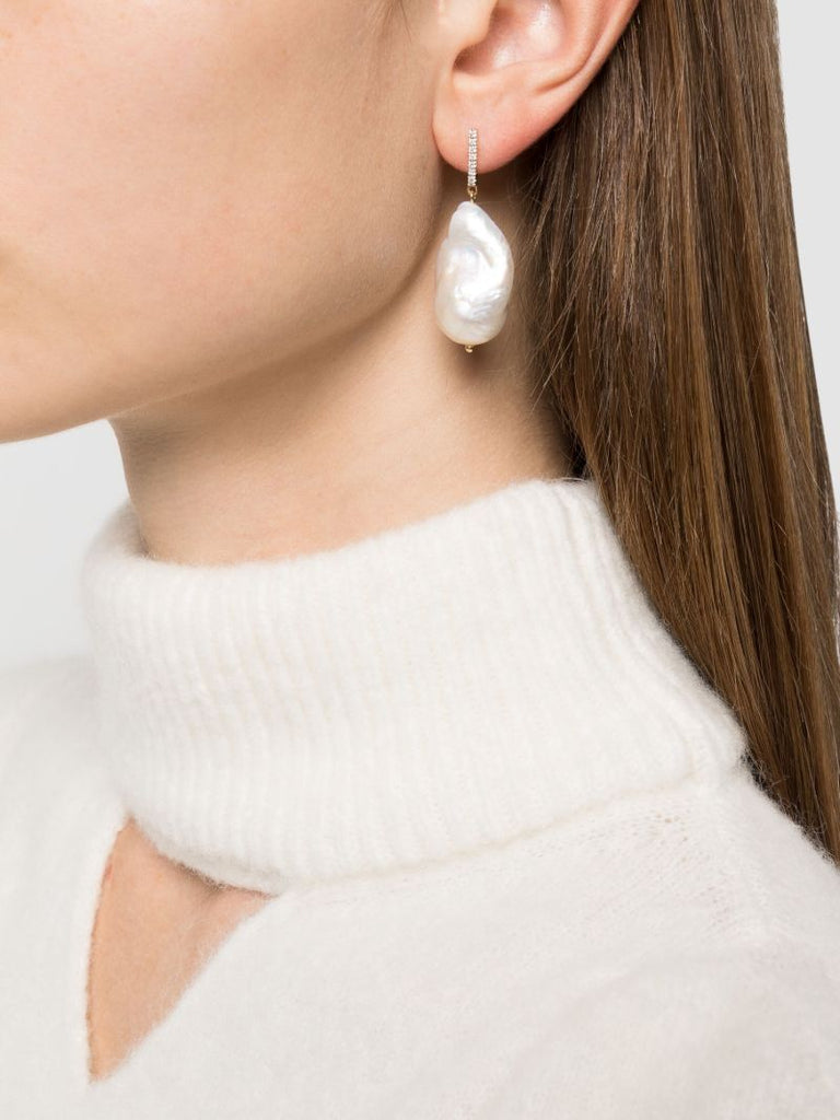 14k Yellow Gold Pearl and Diamond Drop Earrings