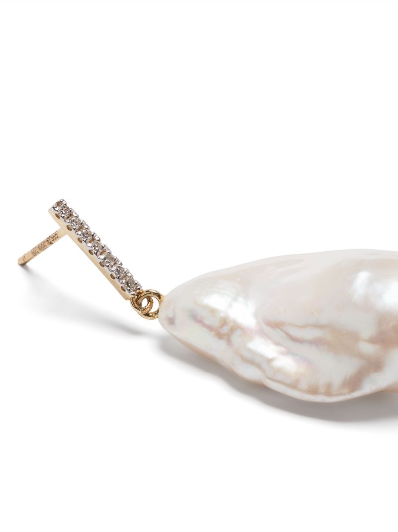 14k Yellow Gold Pearl and Diamond Drop Earrings
