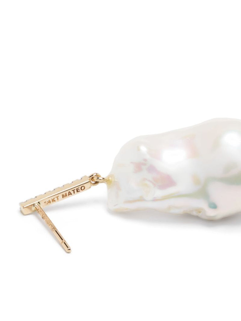 14k Yellow Gold Pearl and Diamond Drop Earrings