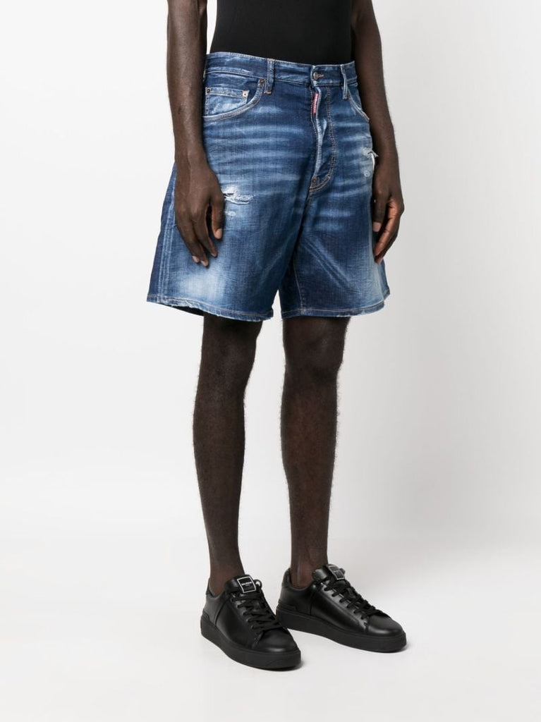 Blue Distressed Effect Denim Shorts