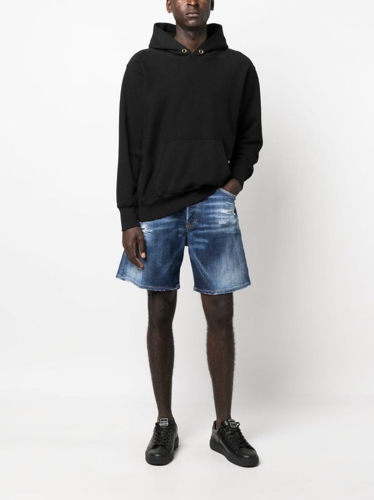 Blue Distressed Effect Denim Shorts