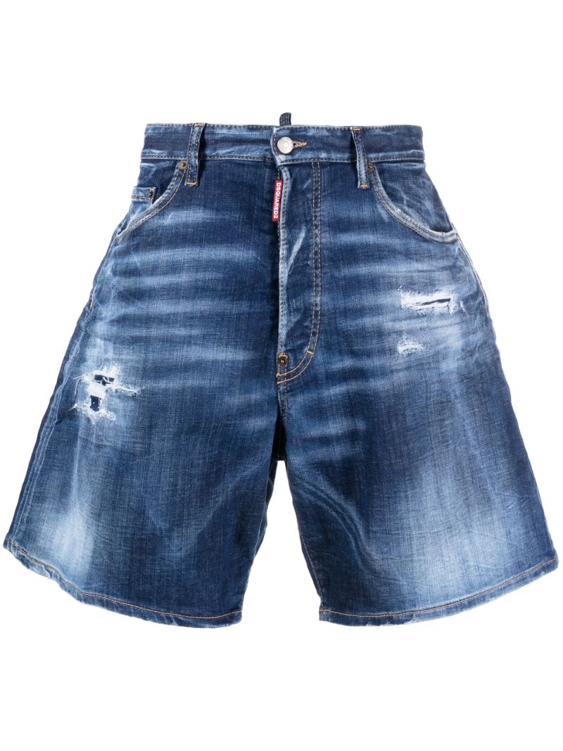 Blue Distressed Effect Denim Shorts