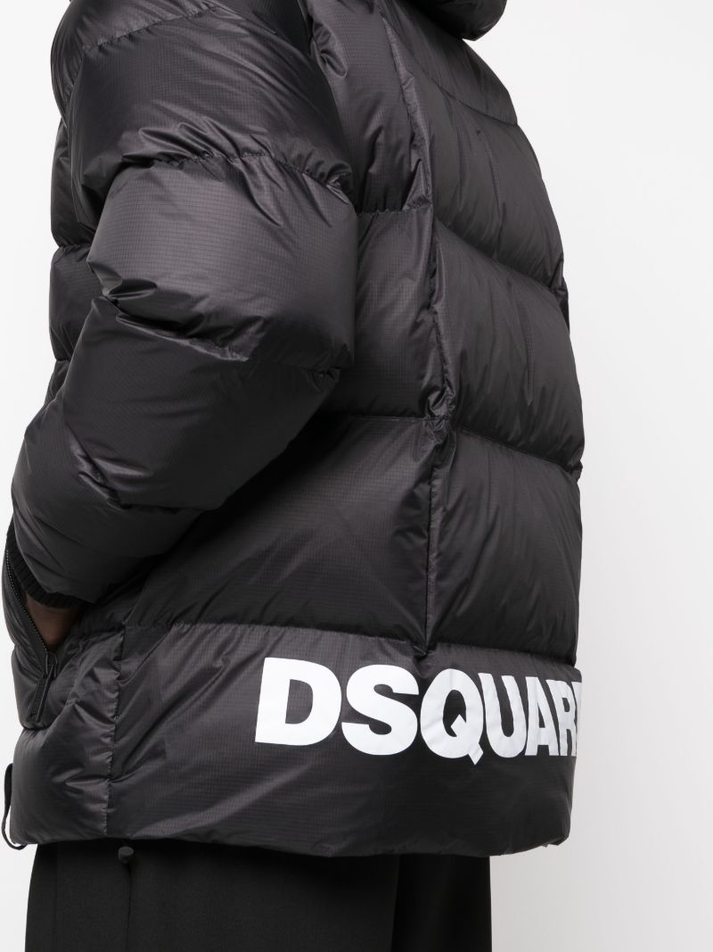 Black Logo Print Hooded Down Jacket