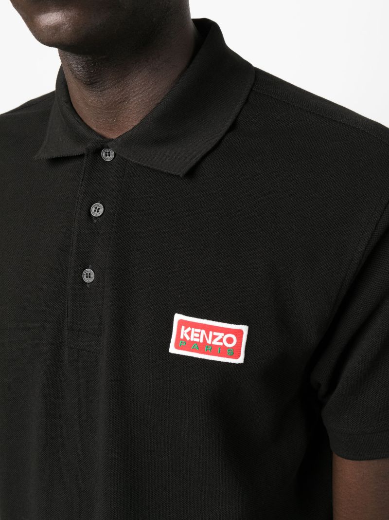 Black Logo-patch Cotton Polo Shirt