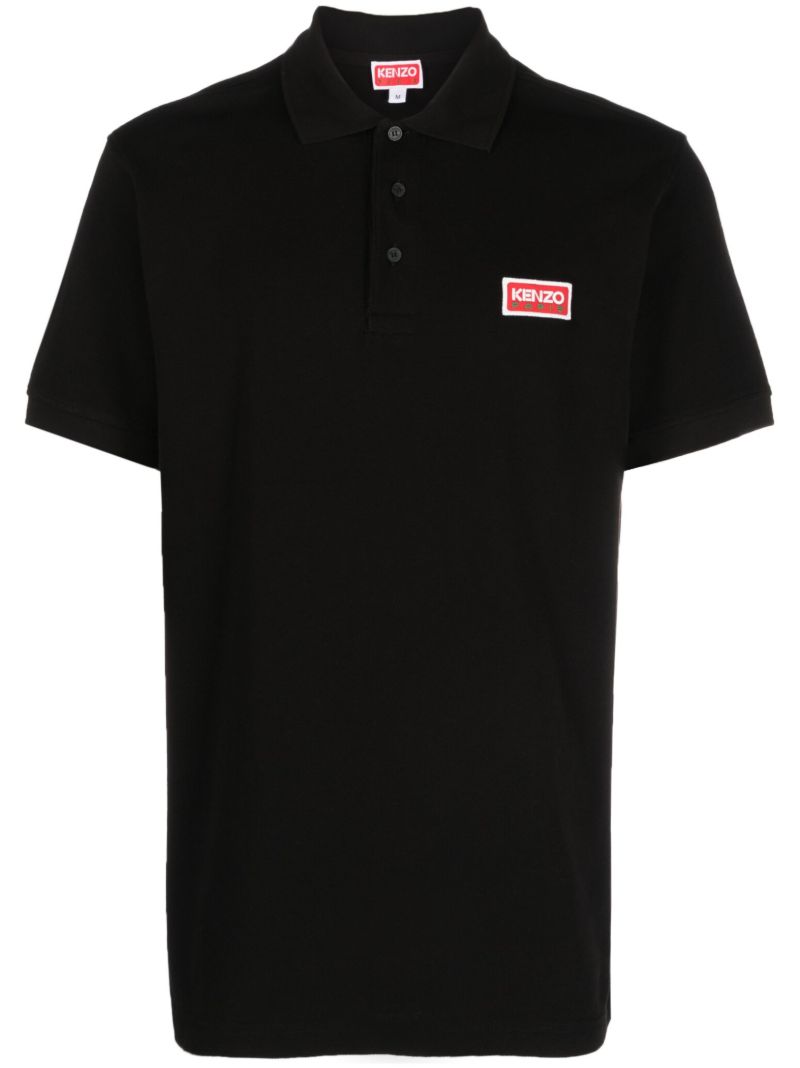 Black Logo-patch Cotton Polo Shirt