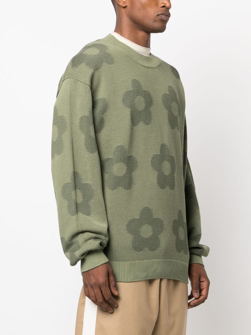 Green Flower Spot Jacquard Sweater
