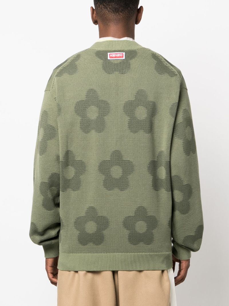 Green Flower Spot Jacquard Sweater