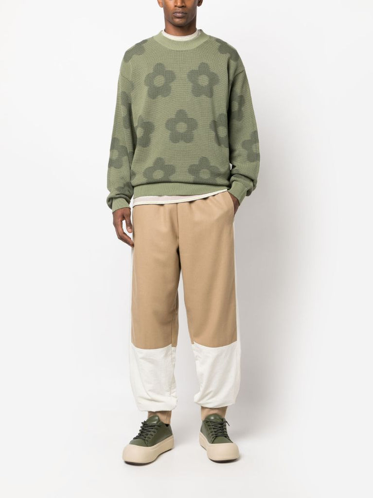 Green Flower Spot Jacquard Sweater