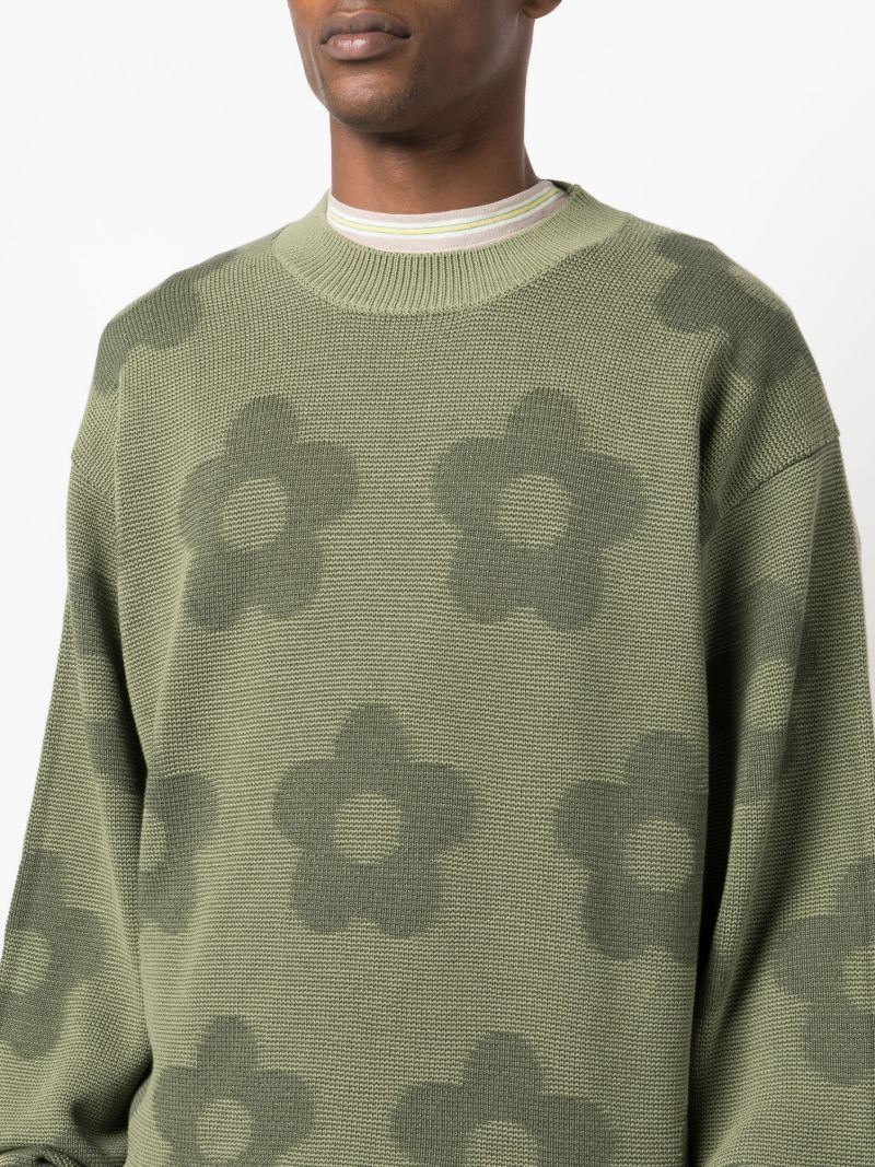 Green Flower Spot Jacquard Sweater