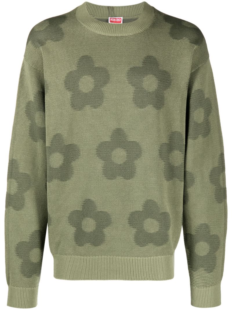 Green Flower Spot Jacquard Sweater