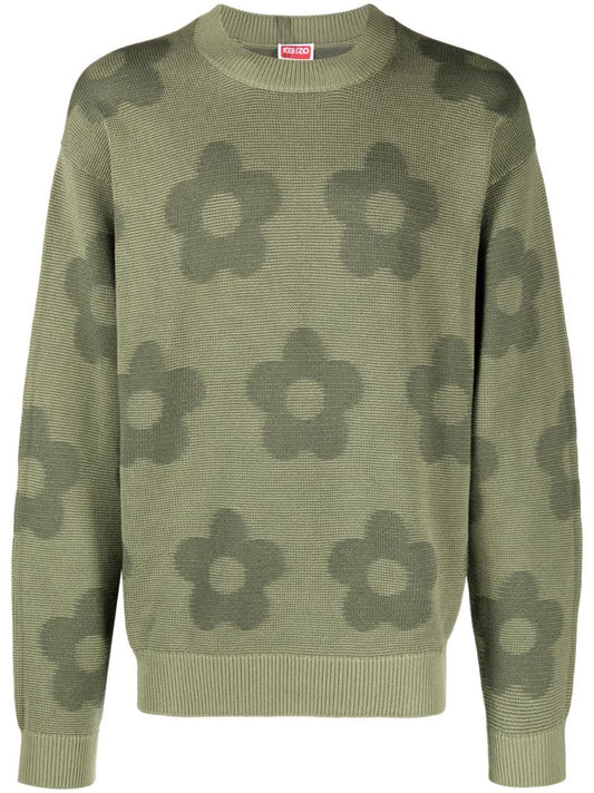 Green Flower Spot Jacquard Sweater