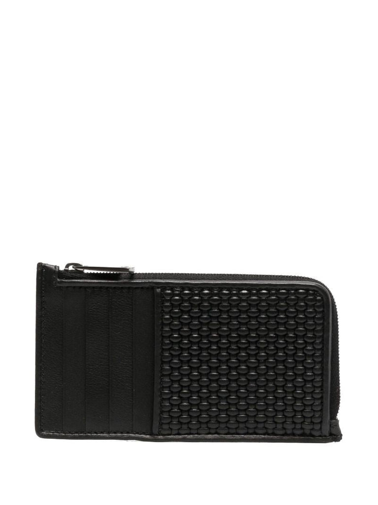 Black Woven Leather Zip Wallet