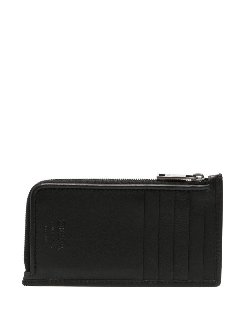Black Woven Leather Zip Wallet