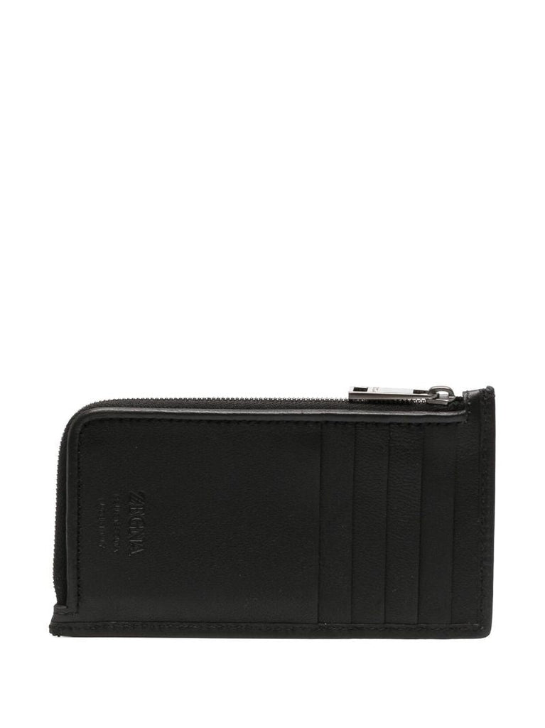 Black Woven Leather Zip Wallet