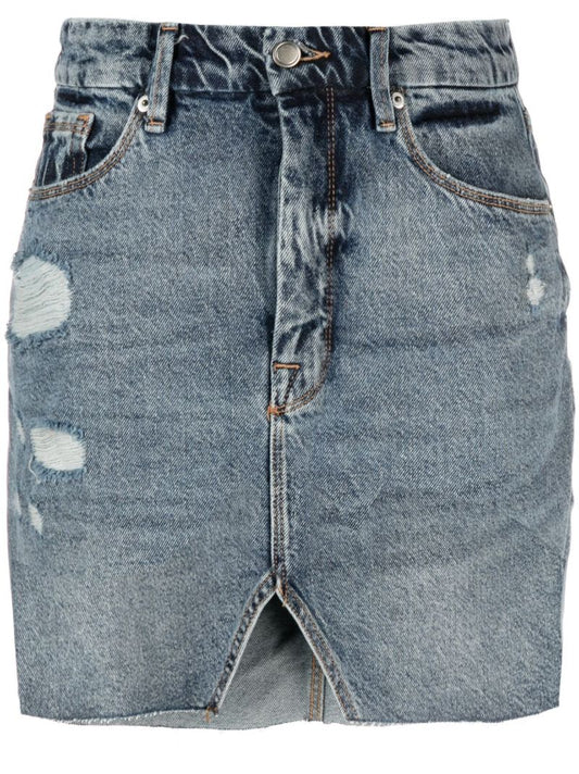 Blue Cut-out Denim Skirt