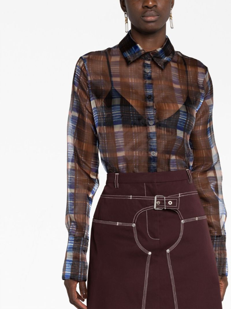 Brown Checked Organza Shirt