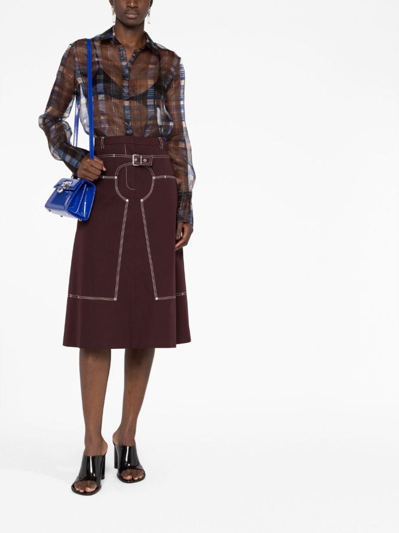 Brown Checked Organza Shirt