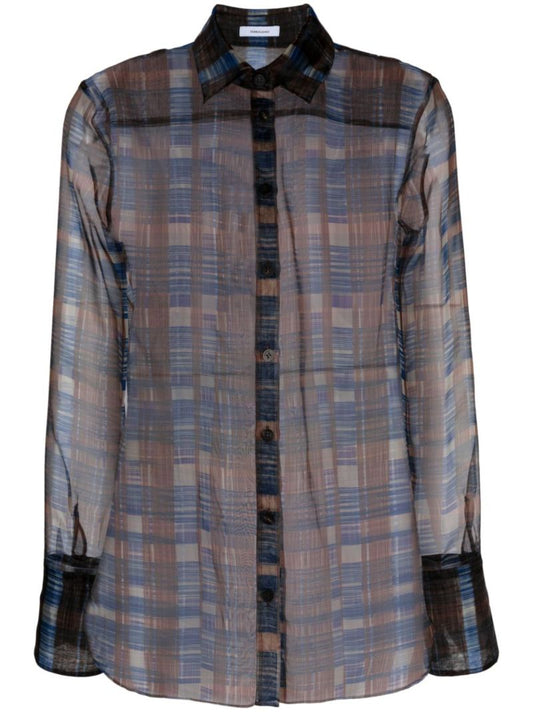 Brown Checked Organza Shirt