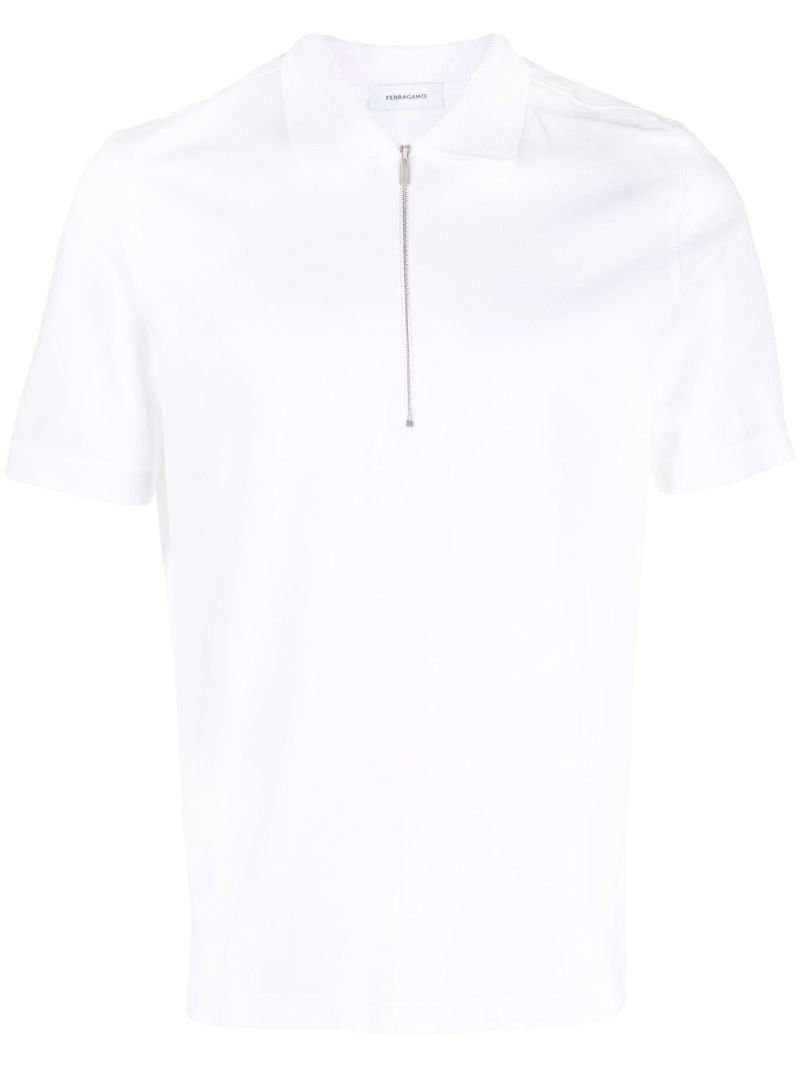 White Zip-up Polo Top